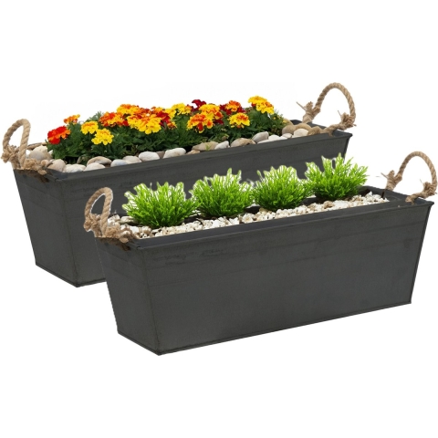 Plantenbak/bloembak Recta - 2x - balkon/terras - zink - zwart - L50 x D17 X H16 cm -