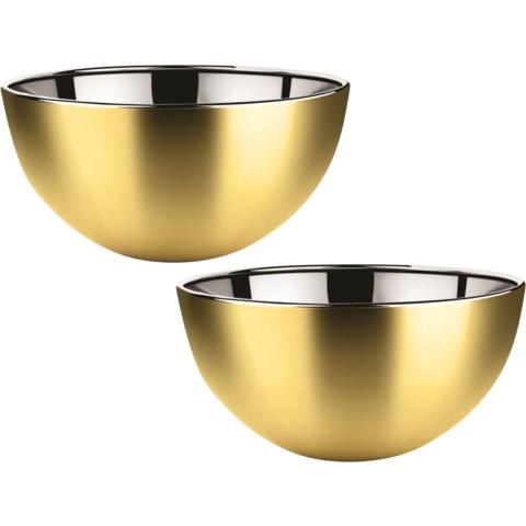 Salade/voedsel serveer schaal - 2x - mat goud - RVS - D23 x H11 cm -