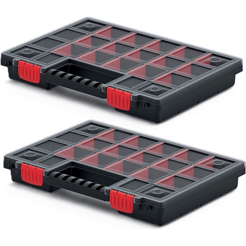 Sorteerbox/vakjes koffer - 2x - spijkers/schroeven/kleine spullen - 20-vaks - 34 x 25 x 5 cm -
