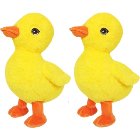 Knuffeldier Eenden kuiken - 2x - zachte pluche stof - dieren knuffels - geel - 24 cm -