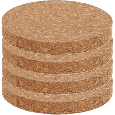 Esschert Design plantenonderzetter - 4x - kurk - D13 x H1 cm -