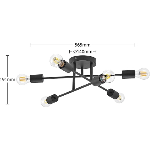 Lindby - Estar 6 Plafondlamp Black
