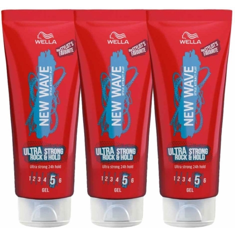 3x Wella New Wave Rock&Hold Ultra Strong Gel 200 ml