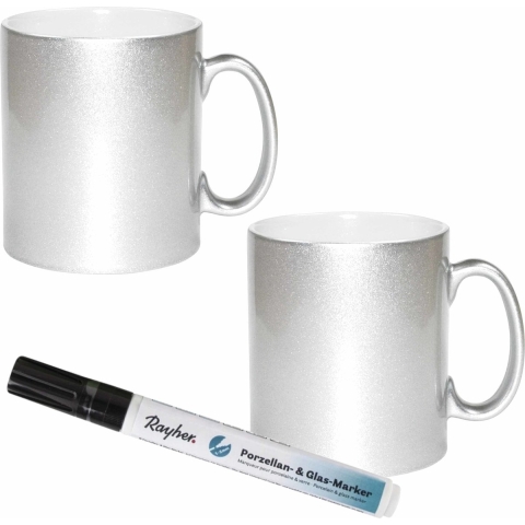 Diy 2x zilveren mokken versieren pakket -