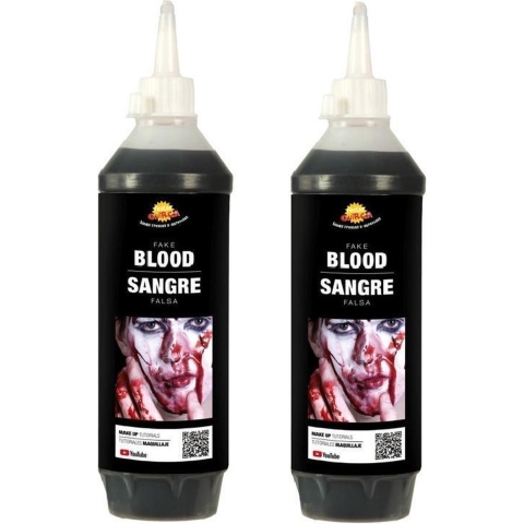 Fles horror special effects nepbloed - 2x stuks - 450 ml - Halloween kunstbloed -