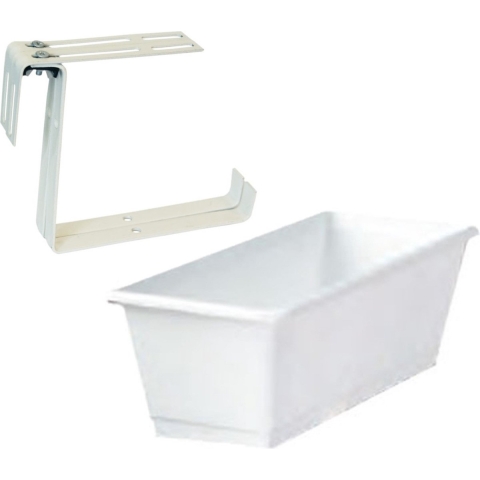 Kunststof plantenbak wit rechthoekig 60 cm met 2 verstelbare railing beugels -