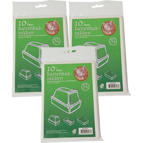 Kattenbak afvalzakken - 30x stuks - wit - 51 x 20 x 46 cm - plastic - kattenbakzakken -