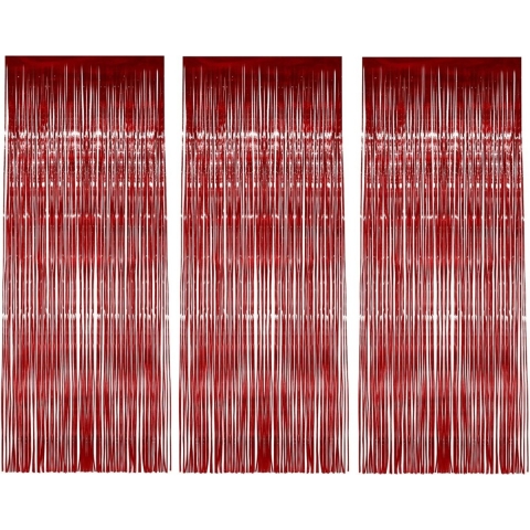 Folie deurgordijn versiering - 3x - rood - 244 x 91 cm - glitter and glamour wanden -