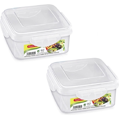 6x vierkant voedsel opslagbakje met stevige klik deksel 1600 ml -