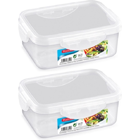 4x voedsel opslagbakje met stevige klik deksel 2000 ml -