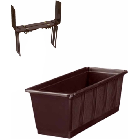 Kunststof plantenbak bruin rechthoekig 40 cm met 2 verstelbare balkon/muurbeugels -