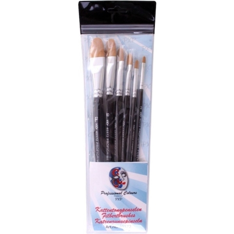 Schmink en grimeer penselen set - 6x - platte ronde penselen - synthetisch - goede kwaliteit -