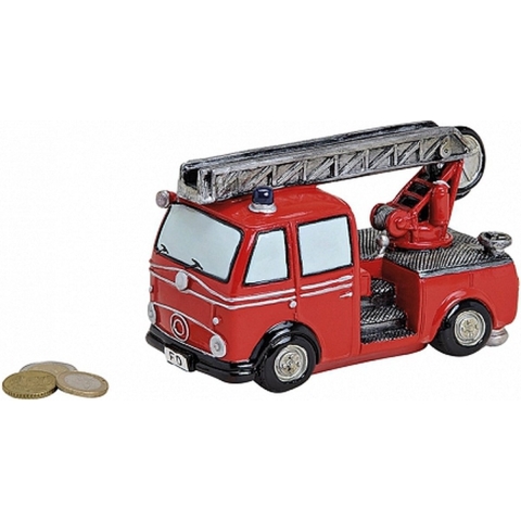 Brandweerwagen auto voertuid spaarpot - rood - 16 x 8 x 10 cm - polystone -