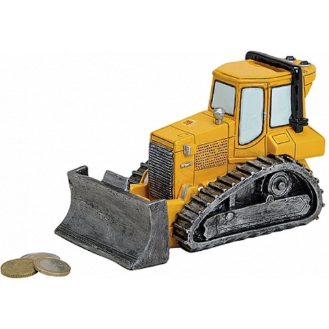 Spaarpot bulldozer - 17 cm - polystone - cadeau spaarpotten voertuigen thema -