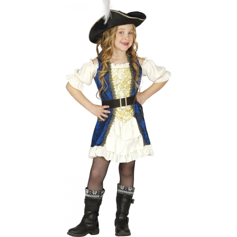 Carnaval verkleed Kapiteinspak piraat - voor meisjes - kinderen - jurk/hoed 140-152 (10-12 jaar) -