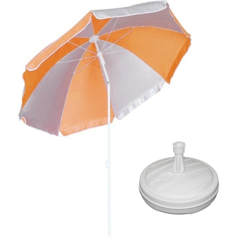 Parasol - oranje/wit - D120 cm - incl. draagtas - parasolvoet - 42 cm -