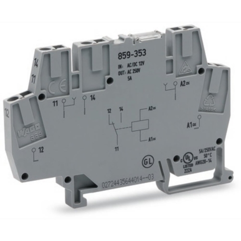WAGO 859-354 Relaisklem Nominale spanning: 24 V/DC, 24 V/AC Schakelstroom (max.): 5 A 1x wisselcontact 1 stuk(s)