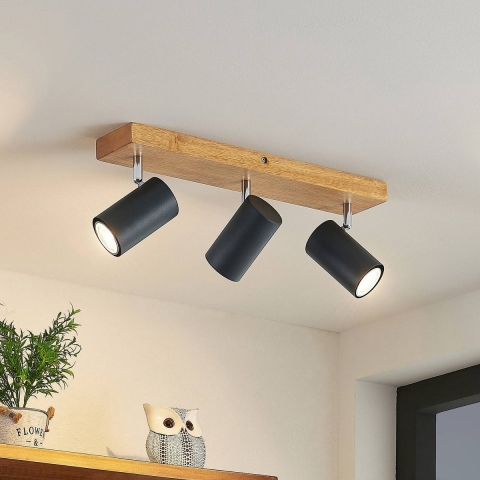 Lindby - Maniva 3 Plafondlamp Black/Wood