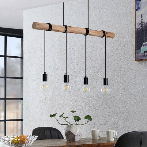 Lindby - Ferris 4 Hanglamp Wood/Black
