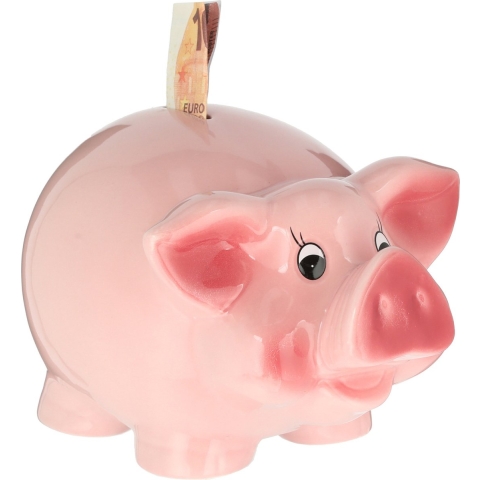 Grote spaarpot/spaarvarken - roze - 25 cm - van dolomiet kunststeen - Spaarvarkens -