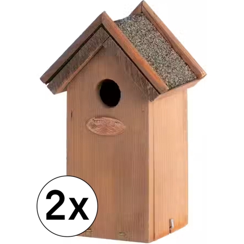 Vogelhuisje - 2x - 16 x 22 cm - hout - met bitumen punt dakje -