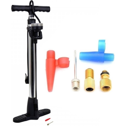 Luxe fietspomp met manometer inclusief 5-delige nippelset -