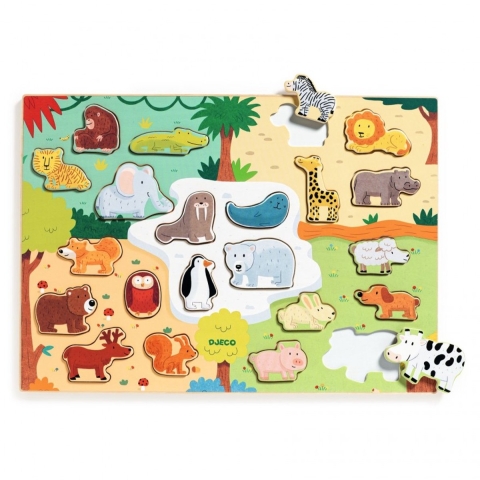 Djeco Puzzel - Hout - 22 Bakstenen - Puzzel Animo - Djeco - OneSize - Puzzel