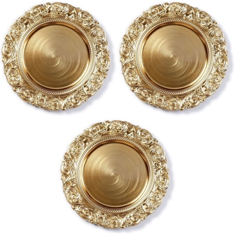 3x Kaarsenborden/plateaus goud decoratieve rand 33 cm rond -