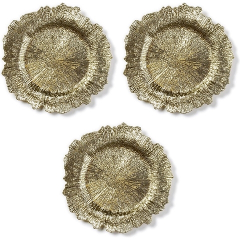 3x Kaarsenborden/plateaus goud asymmetrisch 33 cm rond -