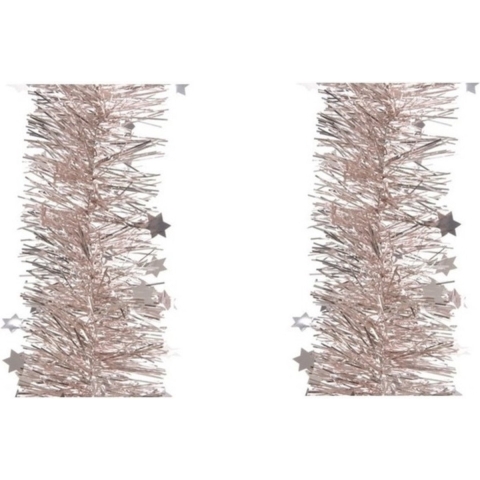 3x stuks lichtroze sterren kerstslingers 10 cm breed x 270 cm versiering -