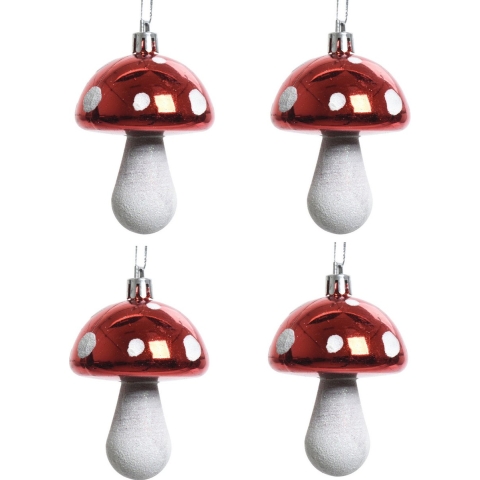 Decoris Kersthangers - 12x - rood - paddenstoelen - 7 cm -