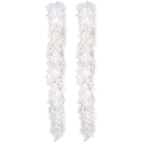 Carnaval verkleed boa met veren - 2x - wit/goud - 180 cm - 50 gram - Glitter and Glamour -