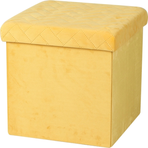 Poef/hocker - opbergbox zit krukje - velvet geel - polyester/mdf - 38 x 38 cm - opvouwbaar -