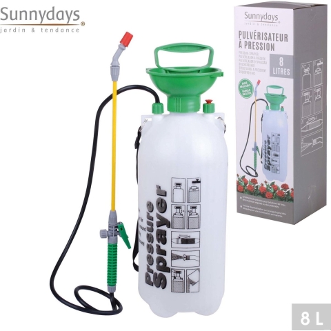 Plantenspuit met hoge druk sproeier en lange spuit - kunststof - 8 liter - wit/groen -
