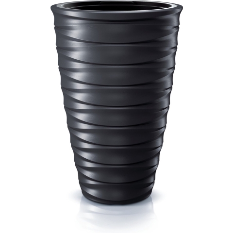 Prosperplast Plantenpot Design Waves - kunststof - antraciet - D38 cm -