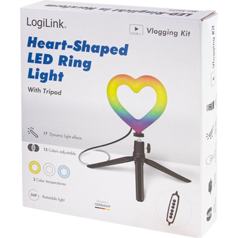 LogiLink Ring Light Heart Lichtstatief Energielabel E (A - G) Geïntegreerd statief, Kogelkop