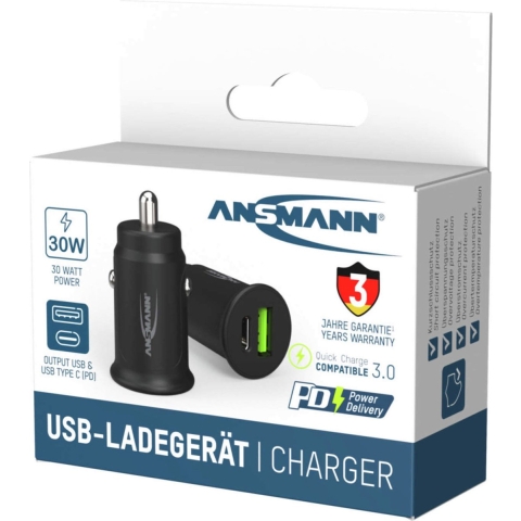 Ansmann InCar Charger CC230PD USB-oplader 30 W 1x USB-A, 1x USB-C USB PD Auto, Vrachtwagen