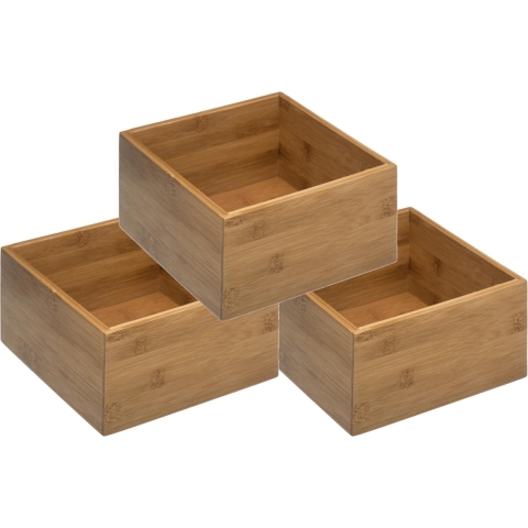 Set van 3x stuks sieraden/make-up houder/box vierkant 18 x 9,5 cm van bamboe hout -