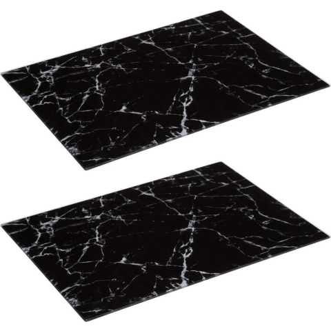 Snijplank marmer print - 2x - glas - 40 x 30 cm - serveerplank/hapjes plank -