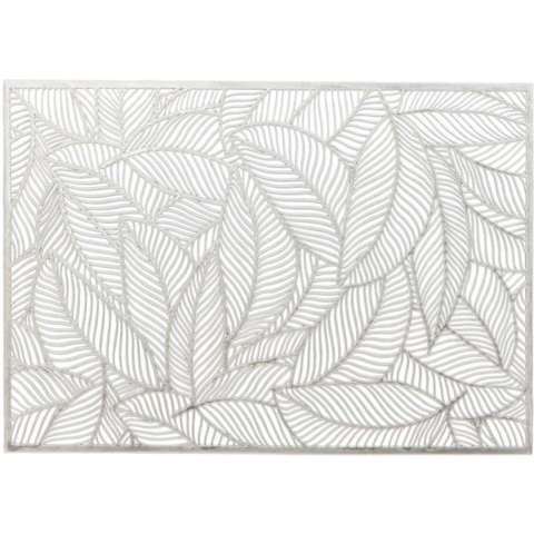 Placemat Nissa - 6x - zilver blad motief - 30 x 45 cm - onderlegger -