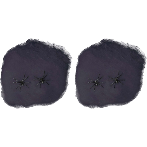 Decoratie spinnenweb/spinrag met spinnen - 4x - 60 gram - zwart - Halloween/horror versiering -