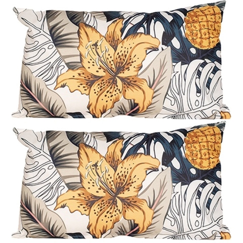 Buitenkussen bloem - 2x - geel - 30 x 50 x 10 cm - Water en UV bestendig -