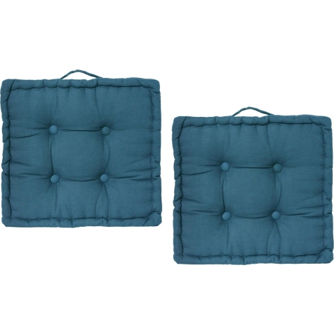Atmosphera Vloerkussen Square - 2x - blauw - katoen - 40 x 40 x 8 cm - vierkant - Extra dik -