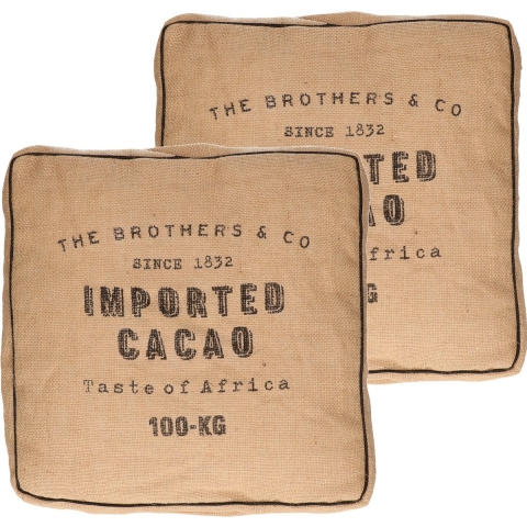 Atmosphera Vloerkussen Cacao - 2x - beige - jute - 40 x 40 x 12 cm - vierkant - Extra dik -