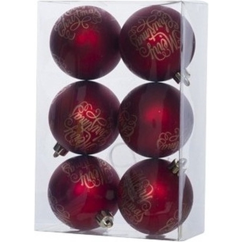 18x Rode Merry Christmas kerstballen 6 cm kunststof -
