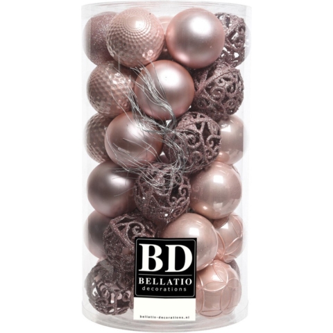 37x stuks kunststof kerstballen lichtroze 6 cm inclusief kerstbalhaakjes -