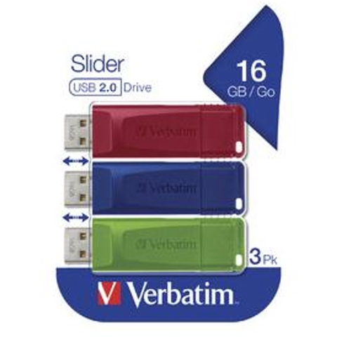 Verbatim Slider USB-stick 16 GB Rood, Blauw, Groen 49326 USB-A 2.0