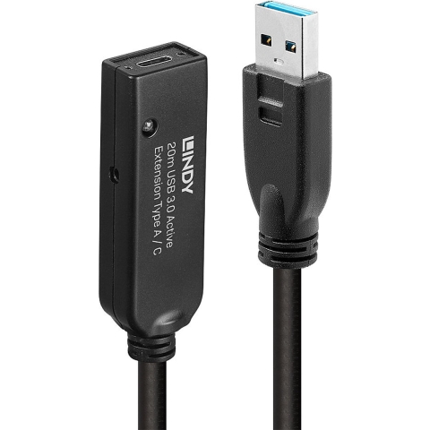 LINDY USB-kabel USB 3.2 Gen1 (USB 3.0 / USB 3.1 Gen1) USB-A stekker, USB-C bus 20.00 m Zwart 43375