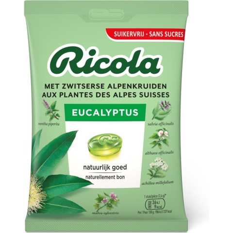 6x Ricola Keelpastilles Eucalyptus Suikervrij Zakje 75 gr