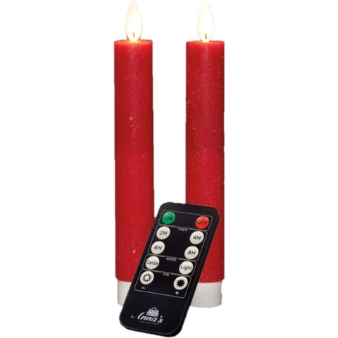 Anna's Collection LED dinerkaarsen - 2x st - rood - 18 cm -met afstandsbediening -